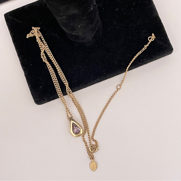 Vintage AVON Faux Amethyst February Birthstone Preppy Dainty Teardrop Necklace - Picture 5 of 9